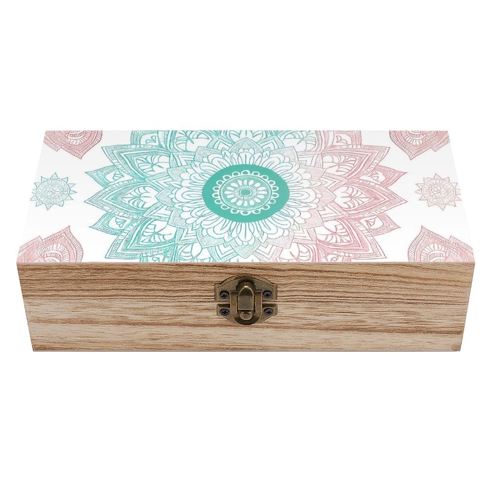 HLBSDM Retro Pink Cyan Gradient Mandala Retro Wooden Storage Box Jewelry Art Gift Boxs Decorative Keepsake Boxes