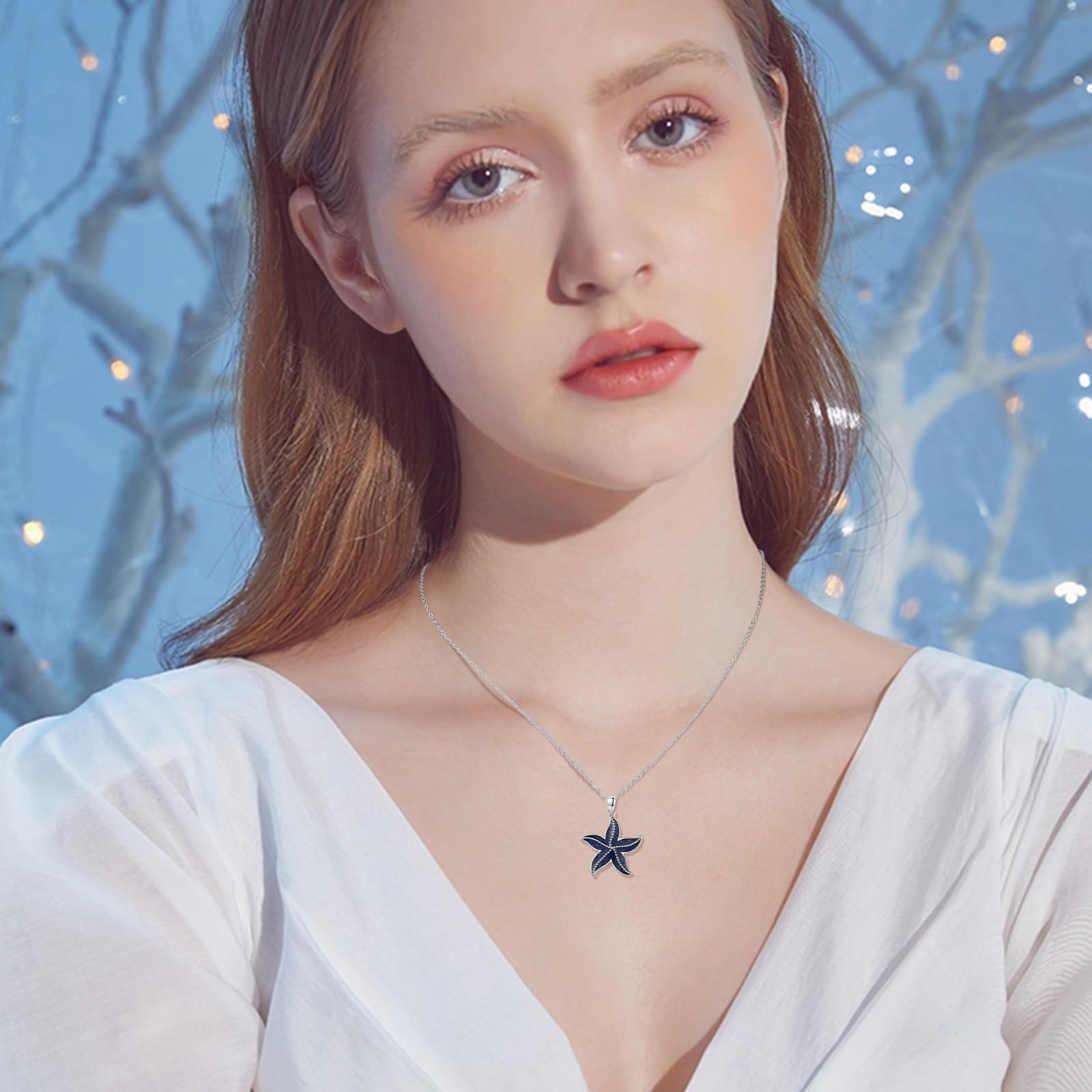 REDSUN Seestern Kette 925 Sterling Silber Stern Anhänger Halskette mit Natürlichen Blau Kies Stein Seestern Ozean Anhänger Schmuck Geschenke für Frauen Maritimer Anhänger für Damen