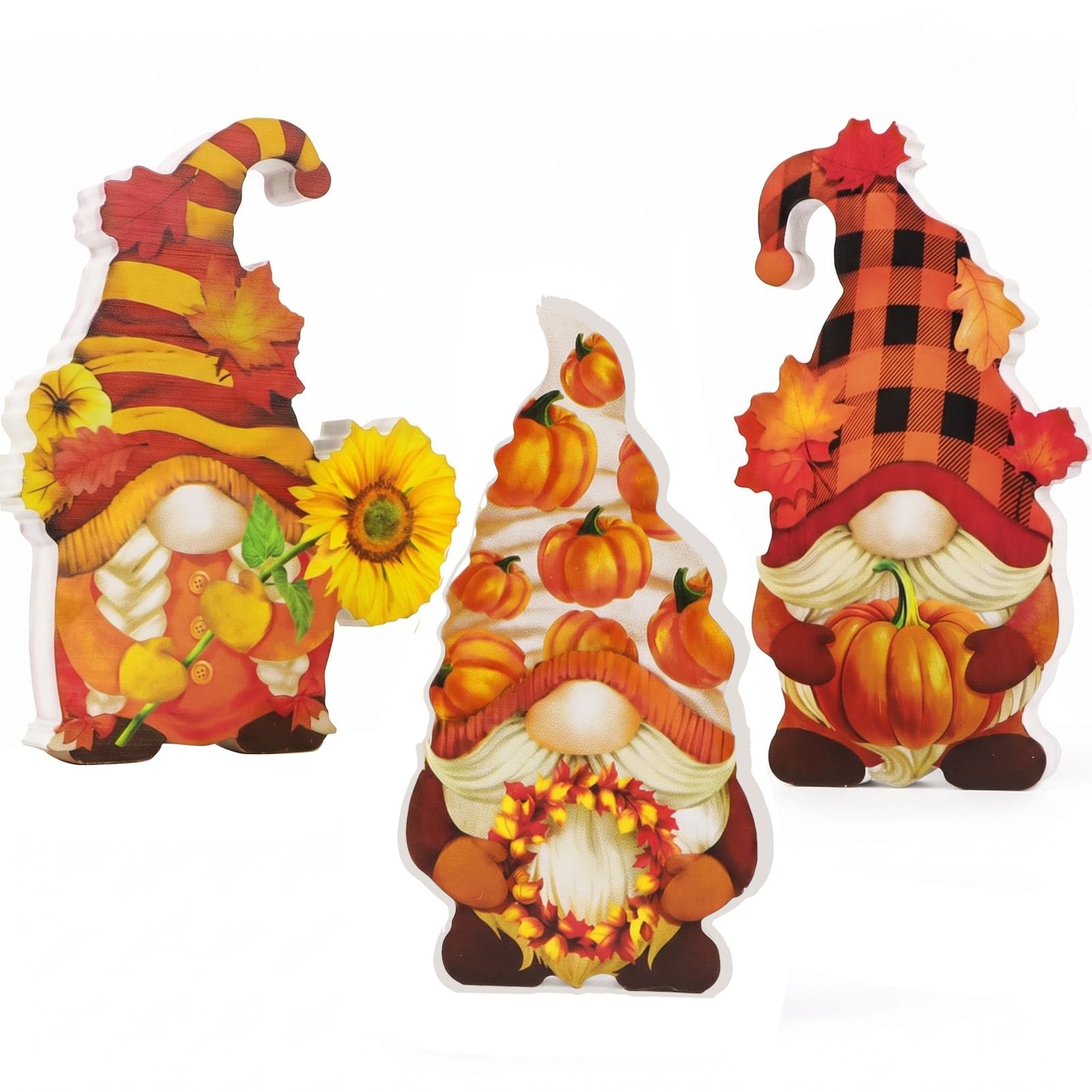 3 Pcs Wooden Autumn Gonks, Harvest Pumpkin Gnome Home & Table Decorations