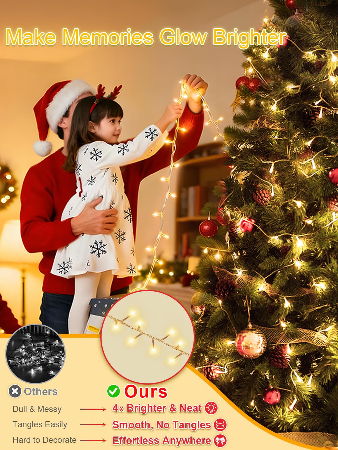 ARKOCHIC 35M Luci Natale Esterno, 300 LED Luci Albero Di Natale con 8 Modalità, IP65 Impermeabile Bianco Caldo Fatate Catena Luminosa Decorazioni Natalizie Per Esterno E Interno Giardino, Balcone