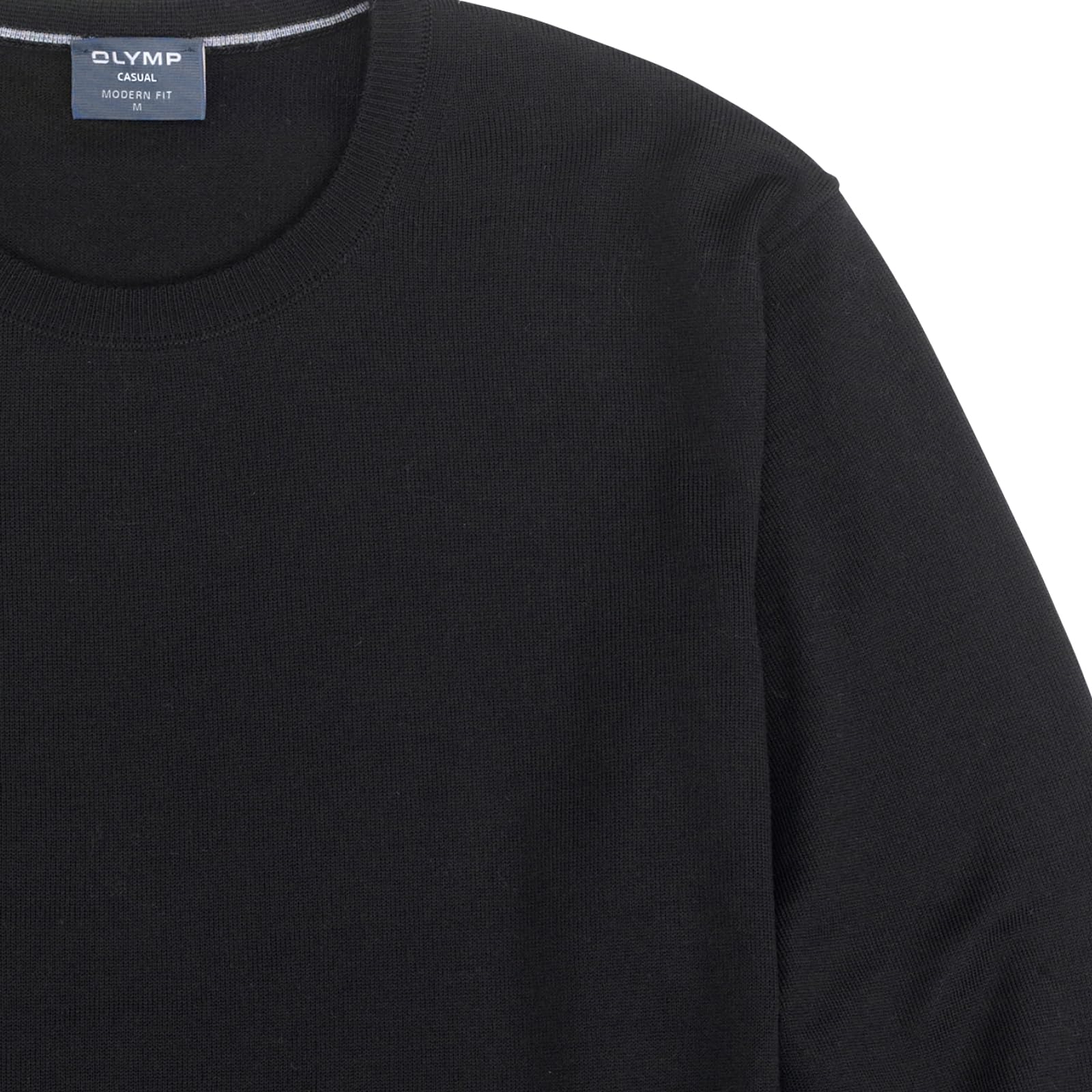Olymp Pullover L Rundhals Merinowolle Schwarz
