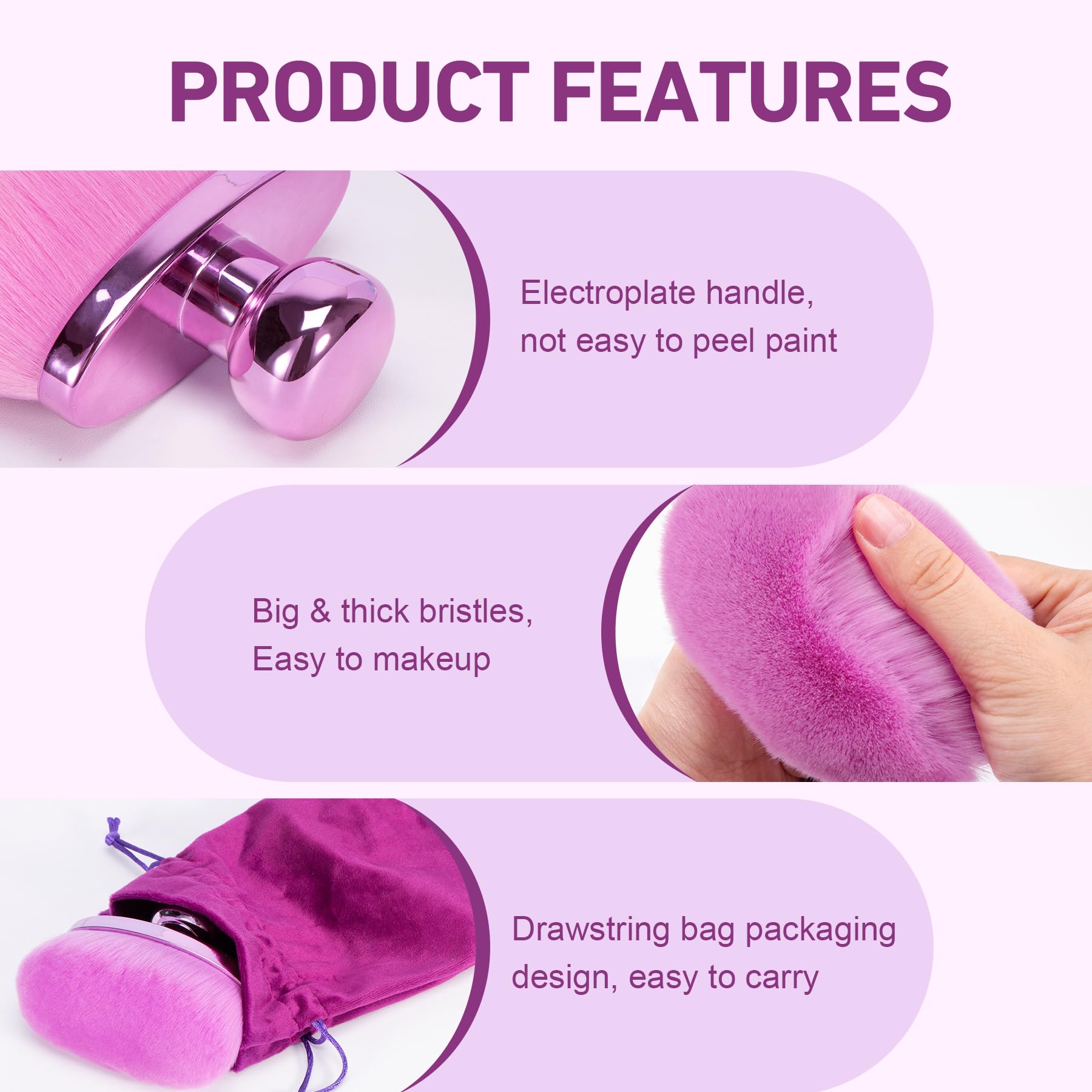 Yoseng-Purple - Brocha de maquillaje corporal extra grande para autobronceador, 115 mm de ancho, ovalada, cepillo corporal Kabuki para mezclar y difuminar, fibra vegana, cepillo autobronceador para