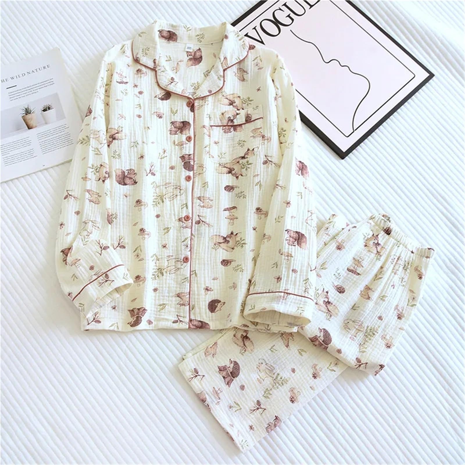 Winter Women's Plus Size Pajamas, Animal Jungle Print Pajamas Loungewear, Soft Cotton Ankle-Length Sleepwear, Casual(1,XXL)