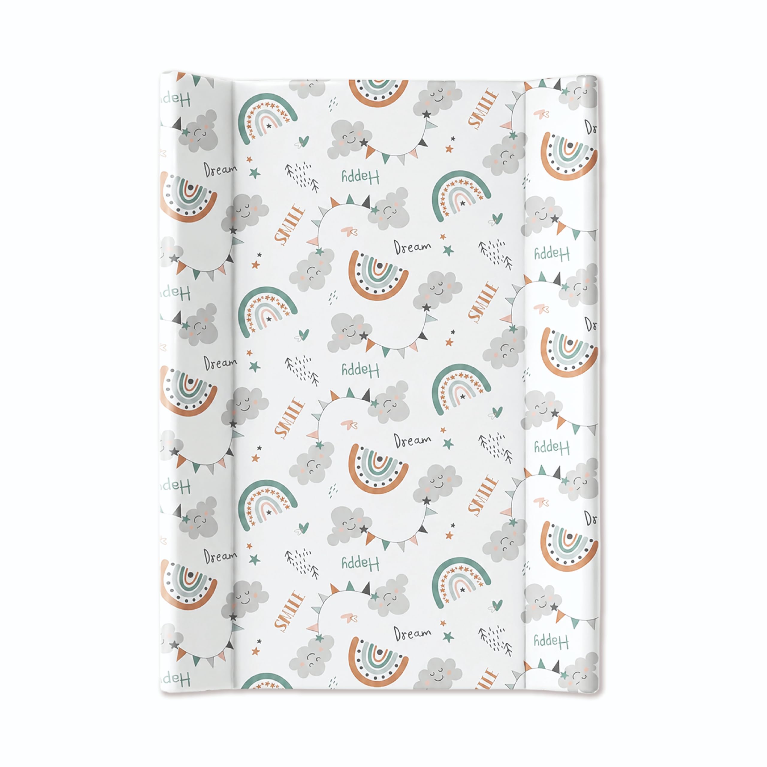 Wedge Changing Mat, Baby Changing Mat, Anti Roll Waterproof Raised Edges Comfortable Cushioned 70 x 50 x 10cm Wipe Clean Material (One Size, Rainbow Cloud Print)