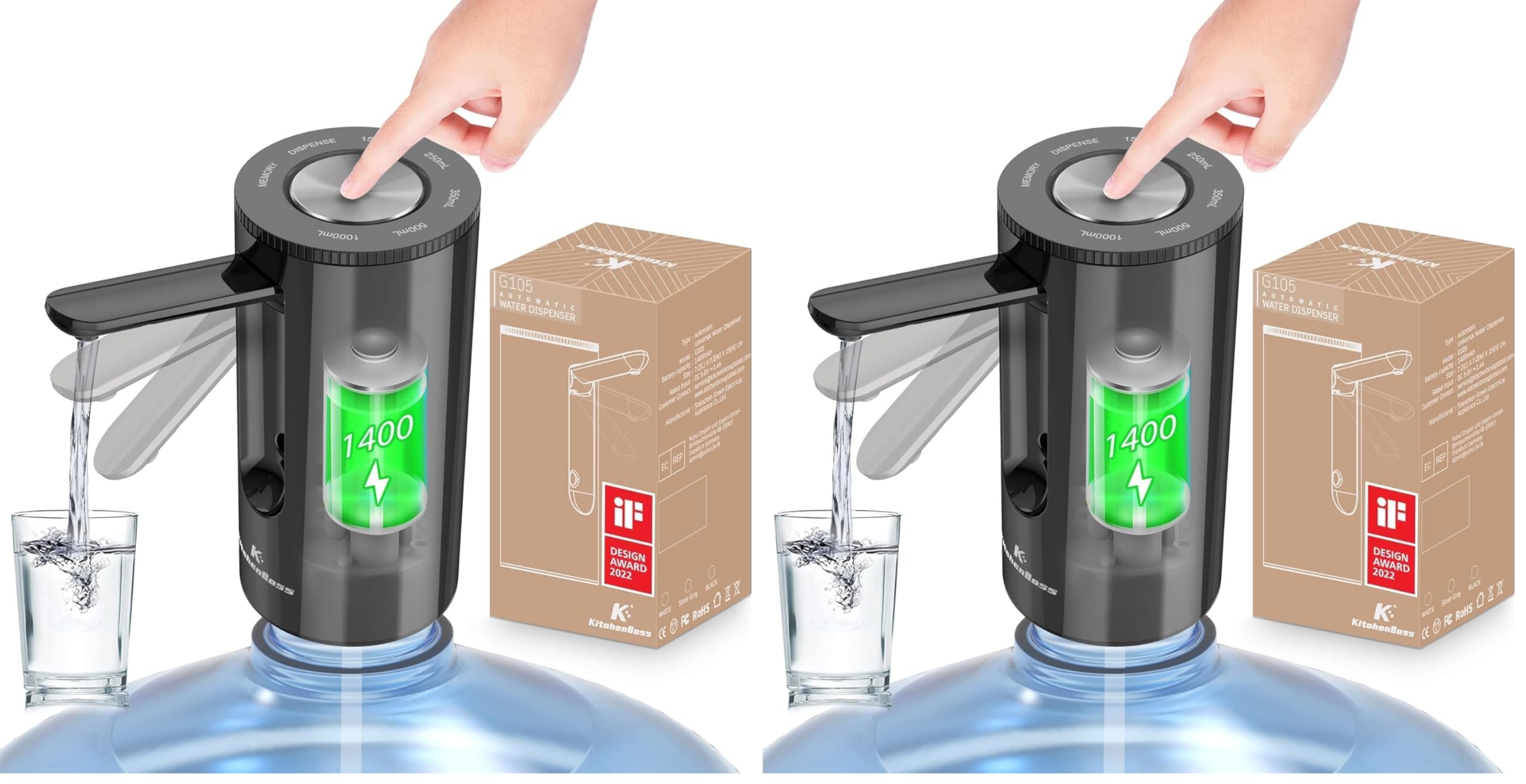 Pompe bouteille a eau potable electrique noire rechargeable USB Type-C lot