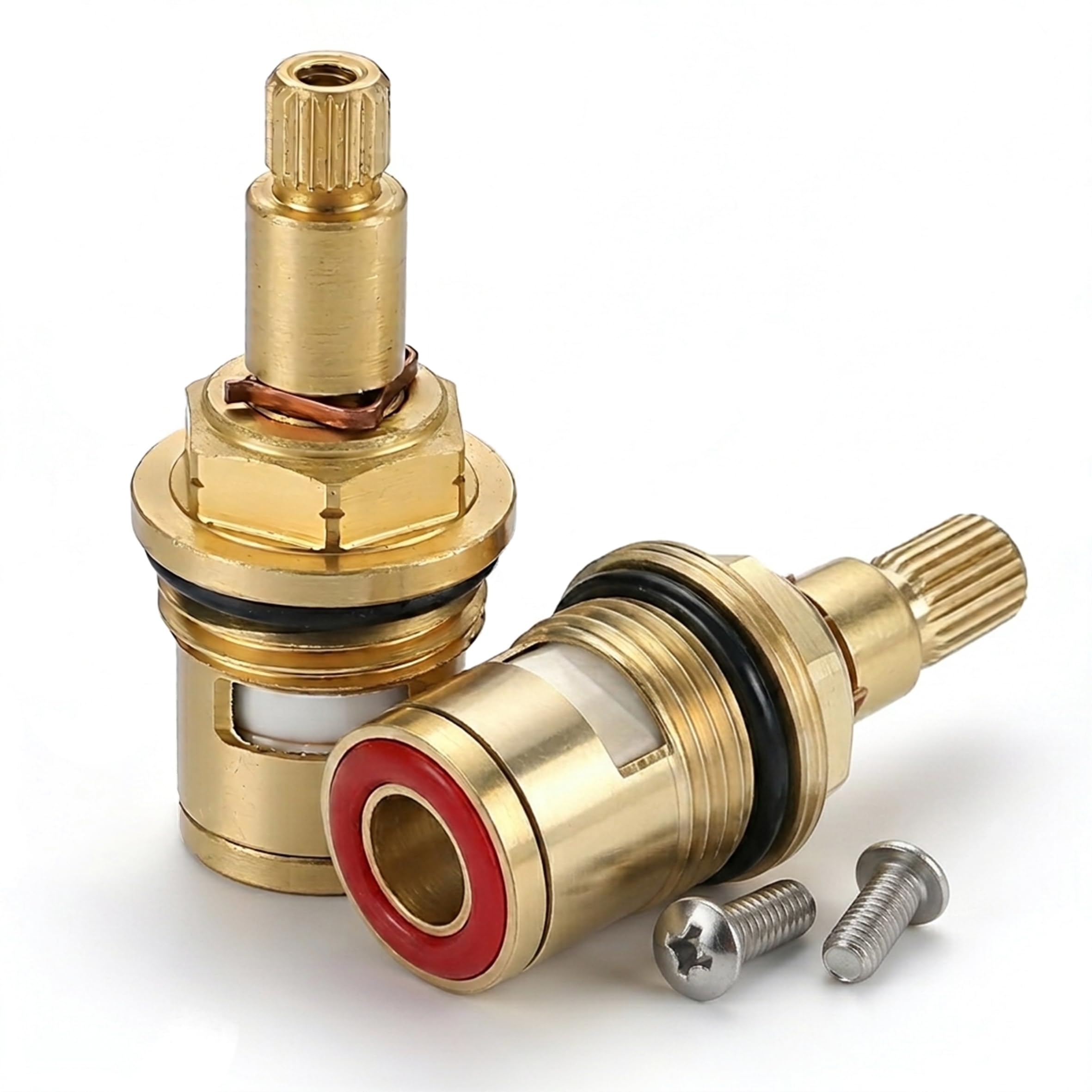 Mixer Tap Cartridge 1/4 Turn 20 Spline, Universal Solid Brass Ceramic Disc Tap Valves Replacement for Kitchen Basin & Bathroom Shower Taps, 2-PCSe Repair Kit