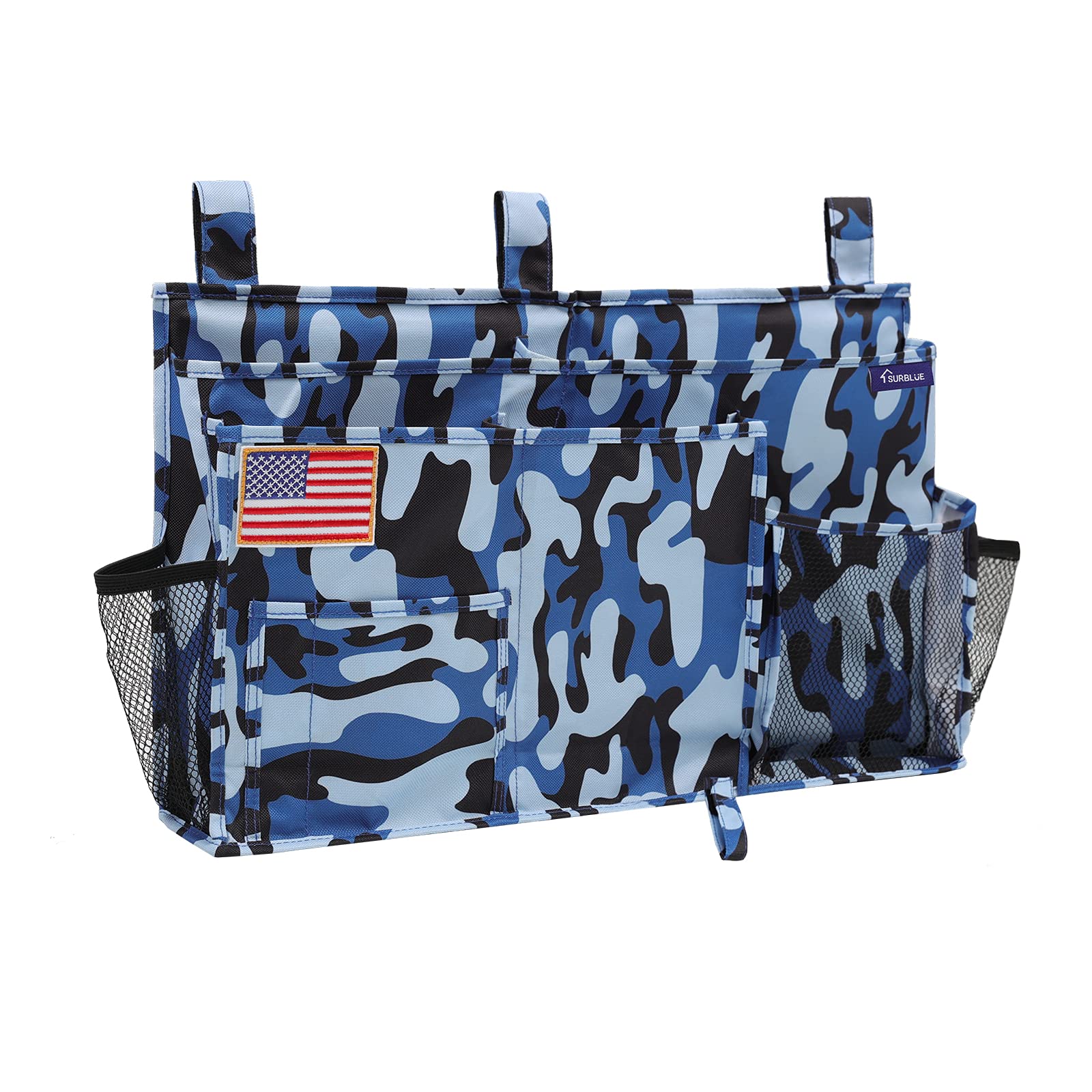 Surblue Bedside Caddy Hanging Organizer Storage Bag Pocket for Bunk, Hospital, College Dorm Rooms, Baby Bed Rails, Camp - 8 Pockets, Large, Ocean