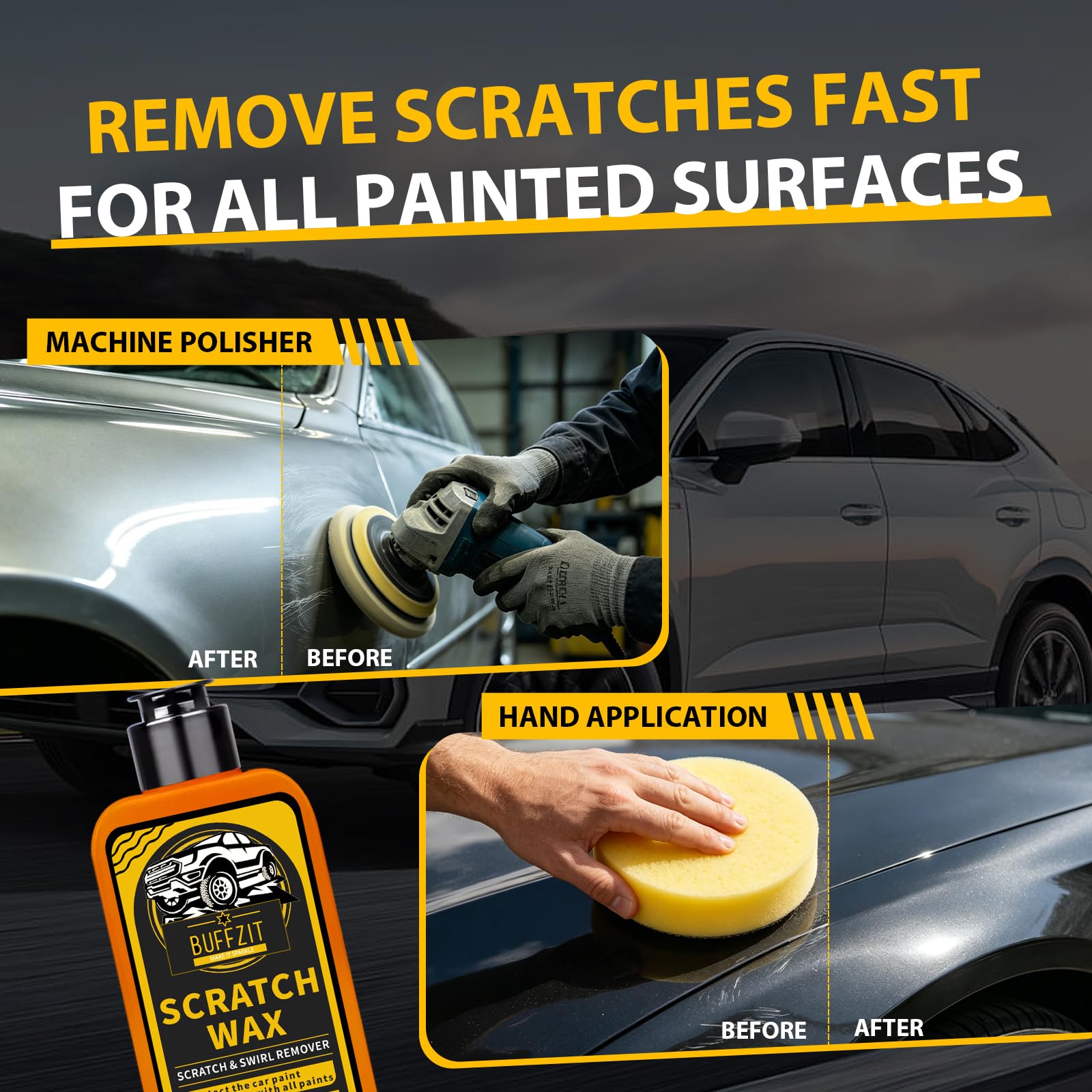 BUFFZIT Car Scratch Remover for Vehicles, Scratch Repair Wax, Rubbing & Polishing Compound, Easily Removes Surface Scratches, Effectively Reduces Swirl Marks for Cars and Other Vehicles, 3.4oz/100ml — view 3