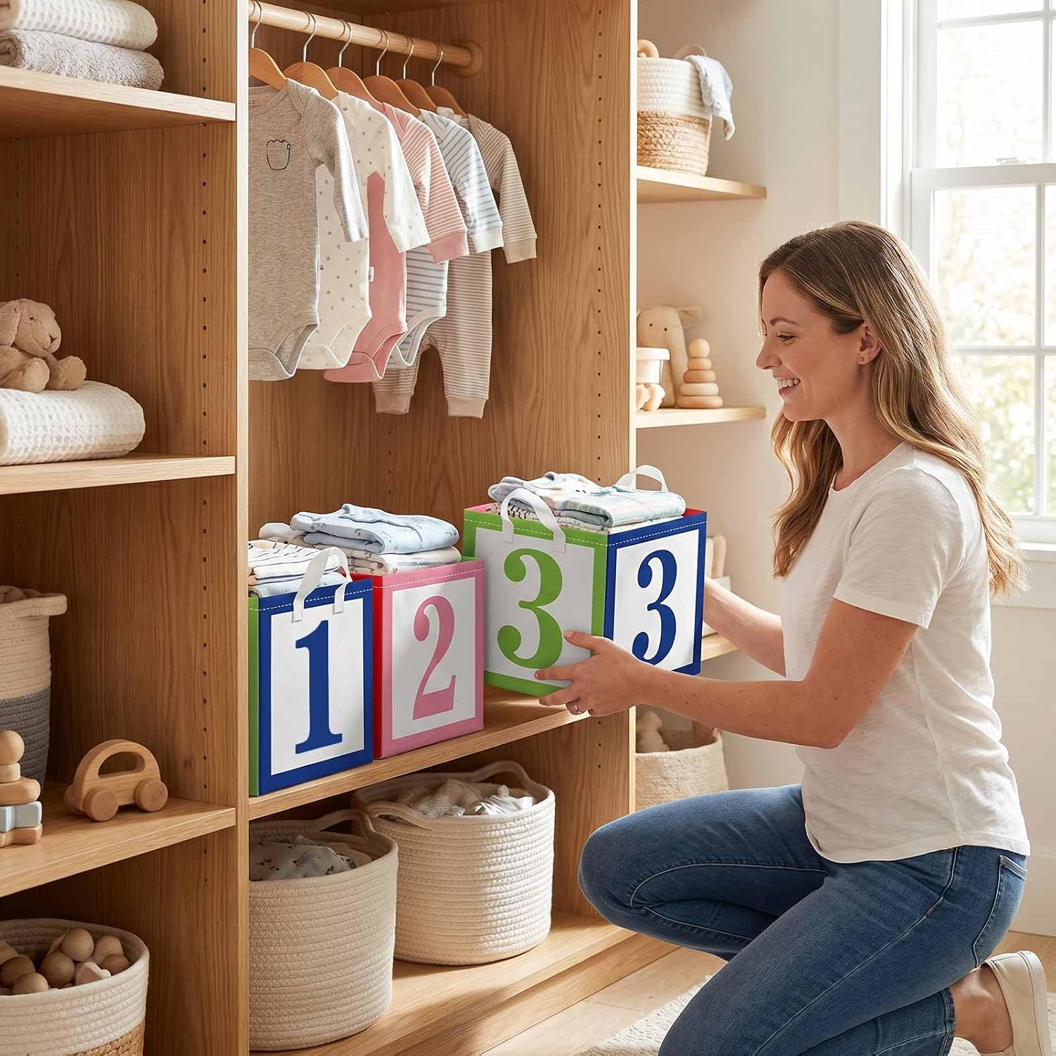 Zliisang 3pcs 123 Back to School Fabric Teacher Storage Bins Baskets with Handles for Classroom Organization Home and Elementary School Supplies image 3