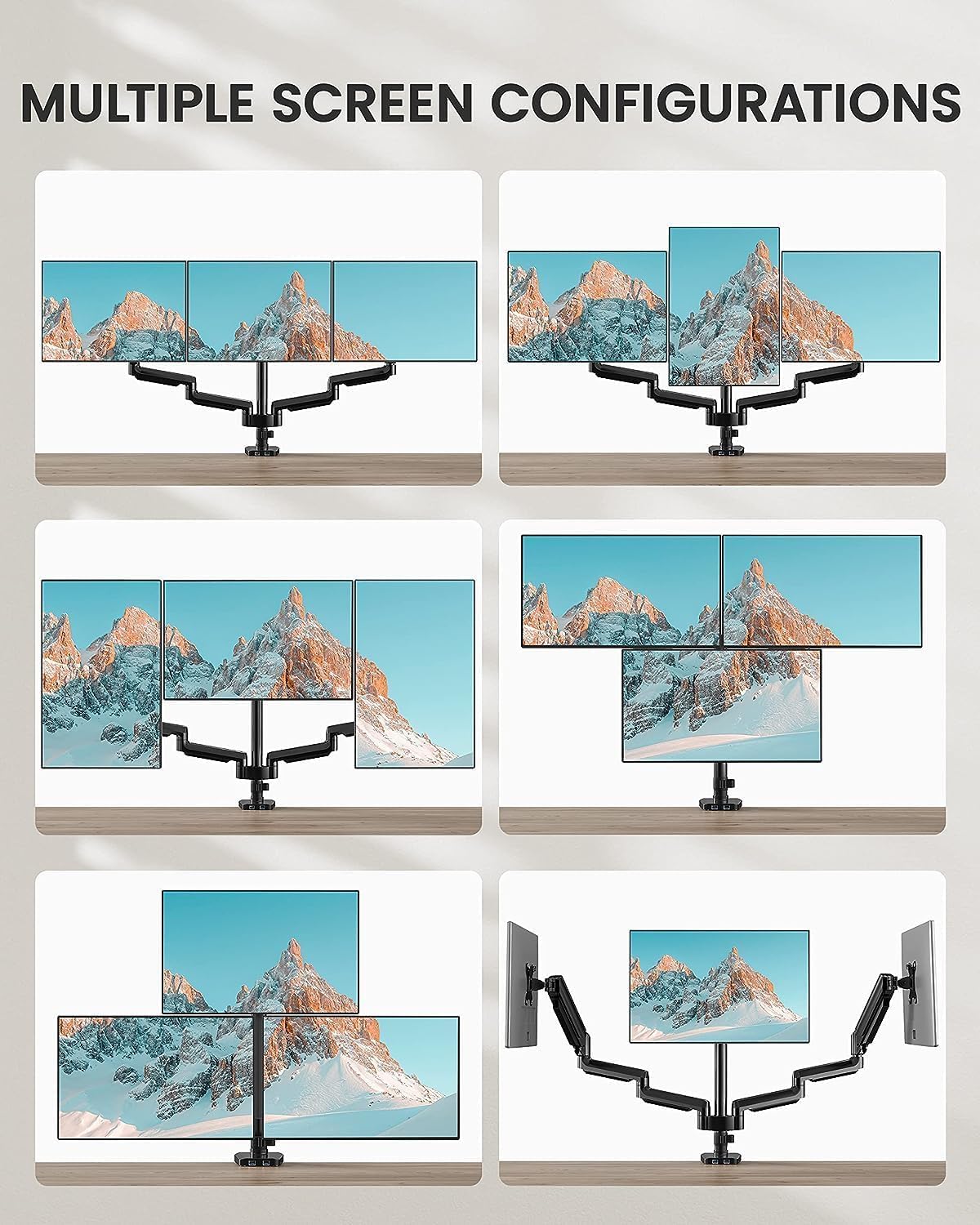 Ergear Supporto Per Monitor Triplo, Braccio per Monitor a Molla a Gas Articolato Completamente Regolabile con Porte USB Per Tre Schermi, Adatto a Schermo LED LCD da 13 a 27 Pollici