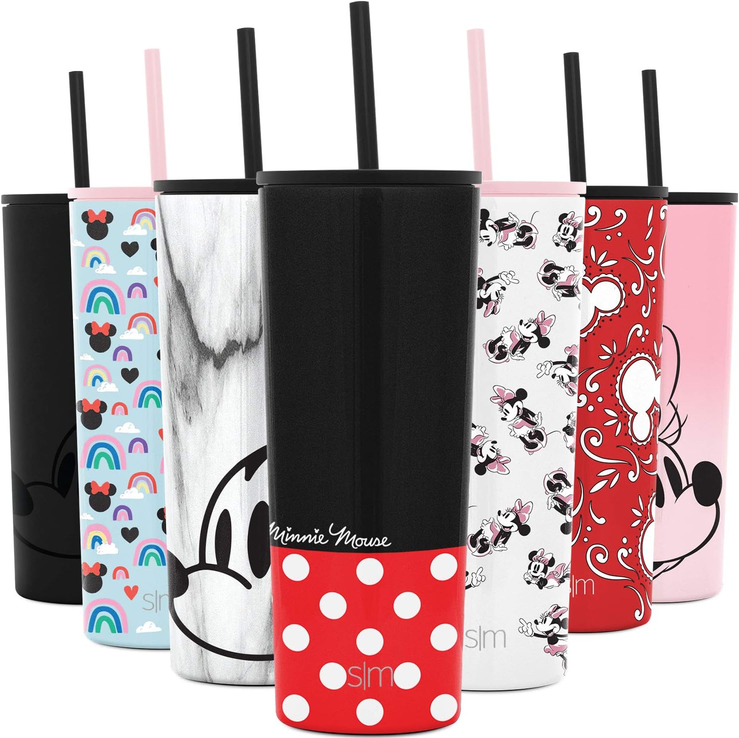 Simple Modern Disney Character Insulated Water Bottle Tumbler with Straw Lid Reusable Stainless Steel Wide Mouth Travel Cup, 24oz, Minnie Mouse Dress