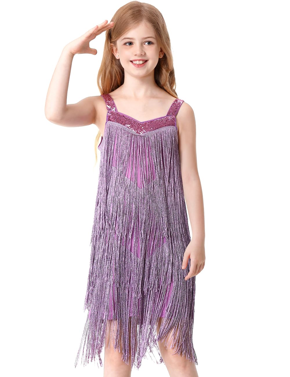 CuecutieKids Sequin Fringe Dress Sparkling Tassel Sleeveless Latin Dance Dress Salsa Dancewear Dancer Outfits for Girls