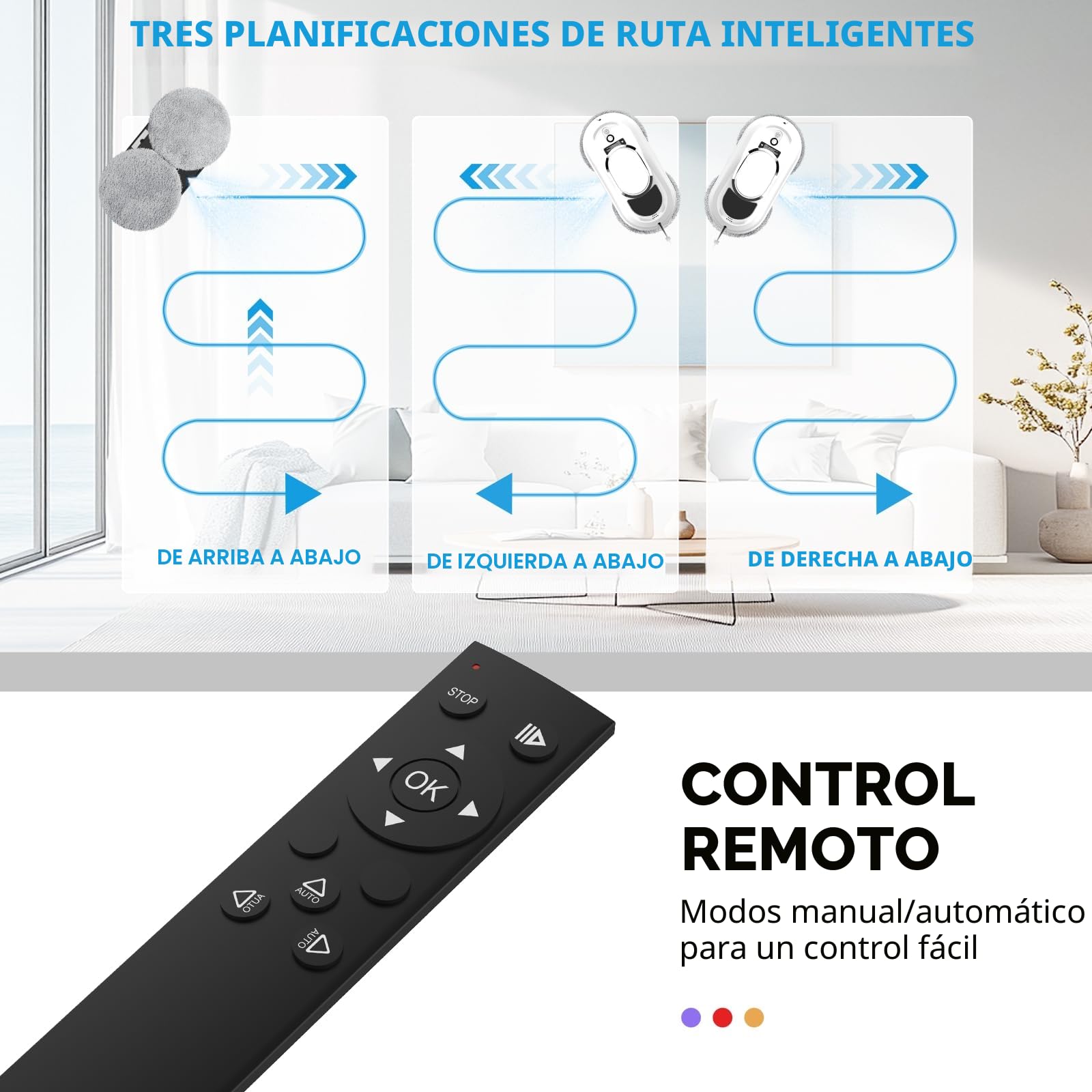 Robot Limpiacristales, 5800 Pa Robot Limpia Cristales Ventanas con Mando, Navegación Inteligente, Detección de Bordes, Sistema de Seguridad, 10 Paños de Limpieza, para Todo Tipo de Superficies Lisas