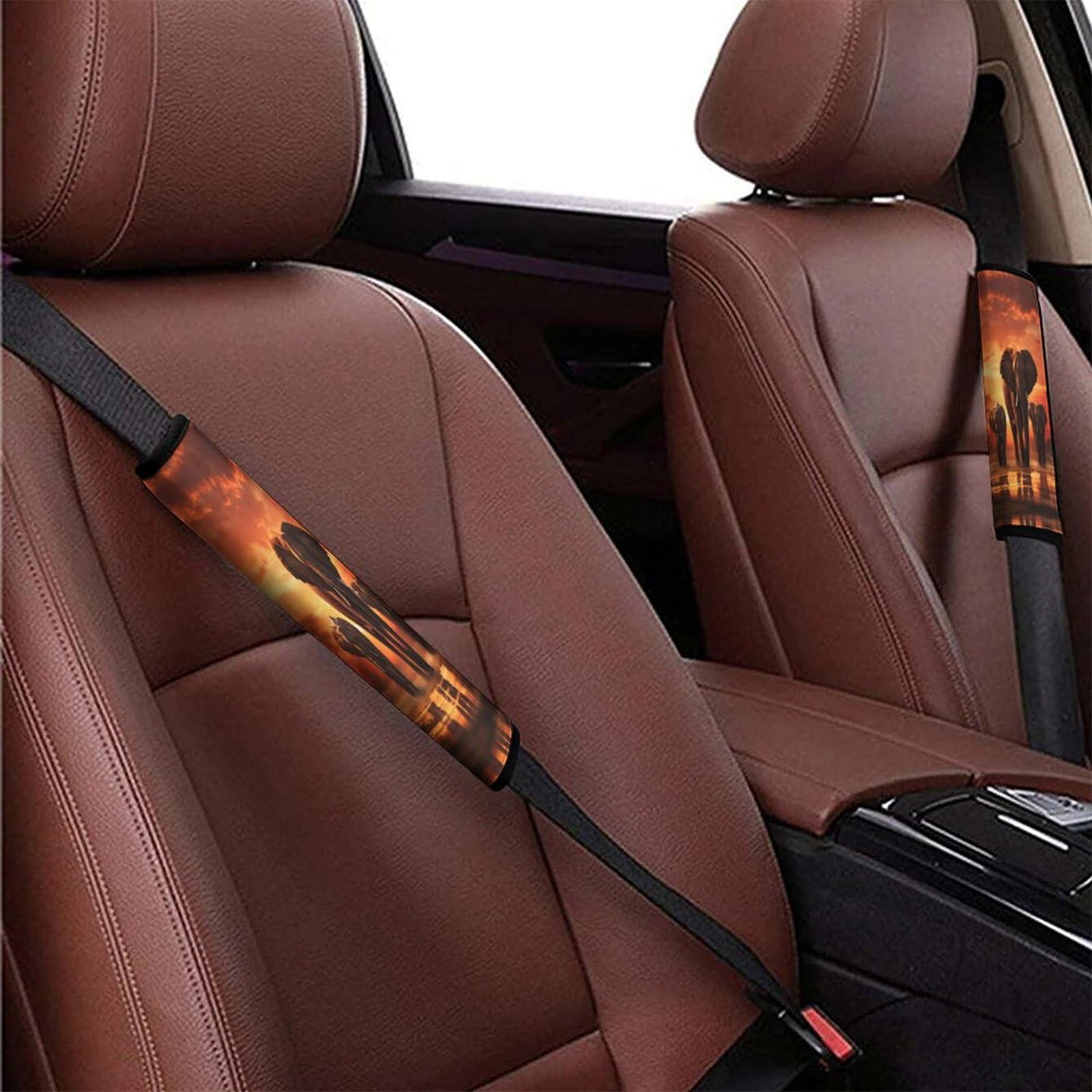 African Animal Elephants Sunset 2 Packs Soft Comfort Car Seat Belt Pads Cover, Universal Car Seat Belt Shoulder Pads Strap Covers for Adults, Car Seat Belt Cushions