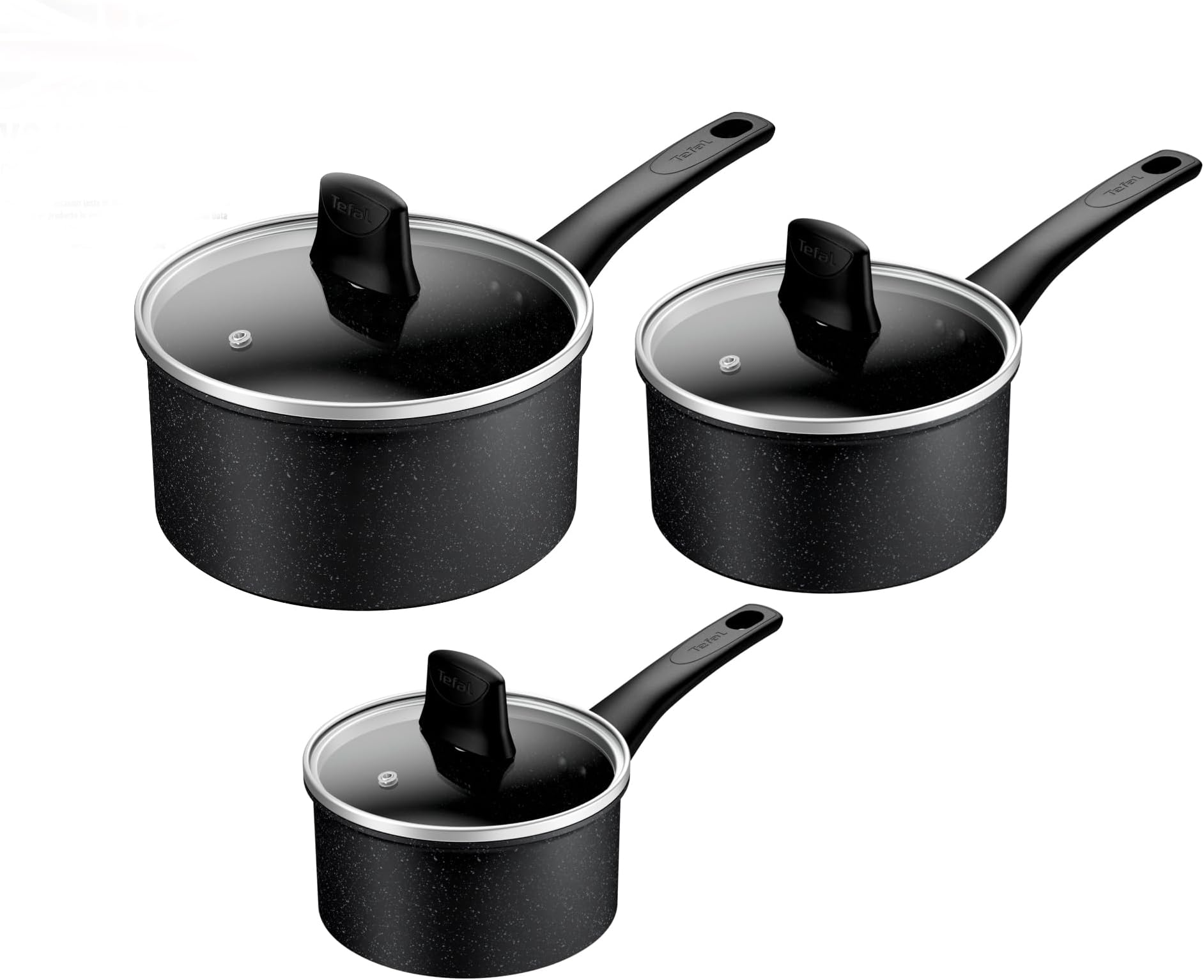 Tefal Titanium Stone Induction Non-Stick 3pc Set: Saucepan 16/18/20cm + 3 Matching lids, High-Performance Non-Stick Coating, Metal Safe, All Hobs Including Induction, Thermo-Signal, E105S345