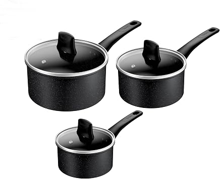 Tefal Titanium Stone Non-Stick 3-Piece Induction Saucepan Set, Lids