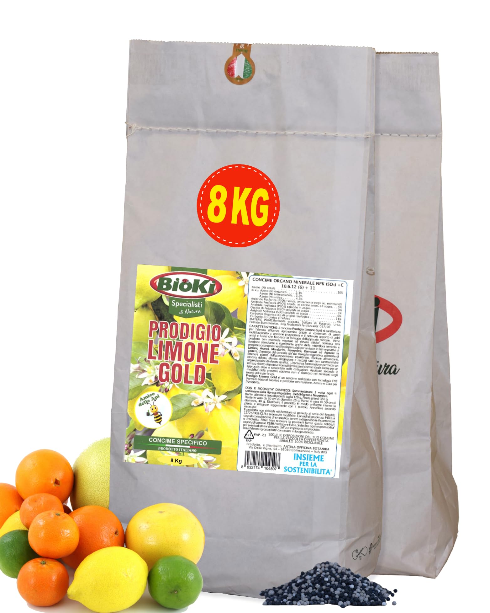 Prodigio Limone Gold, concime slow release alta qualità' per limoni ed agrumi, busta da 8 kg