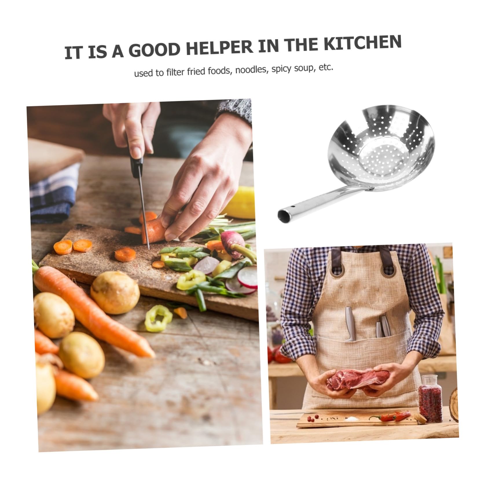 Colador de Acero Inoxidable para Cocina Herramienta Multifuncional Resistente al Calor para Escurrir Pasta Frituras y Verduras Utensilio Práctico para Uso Doméstico