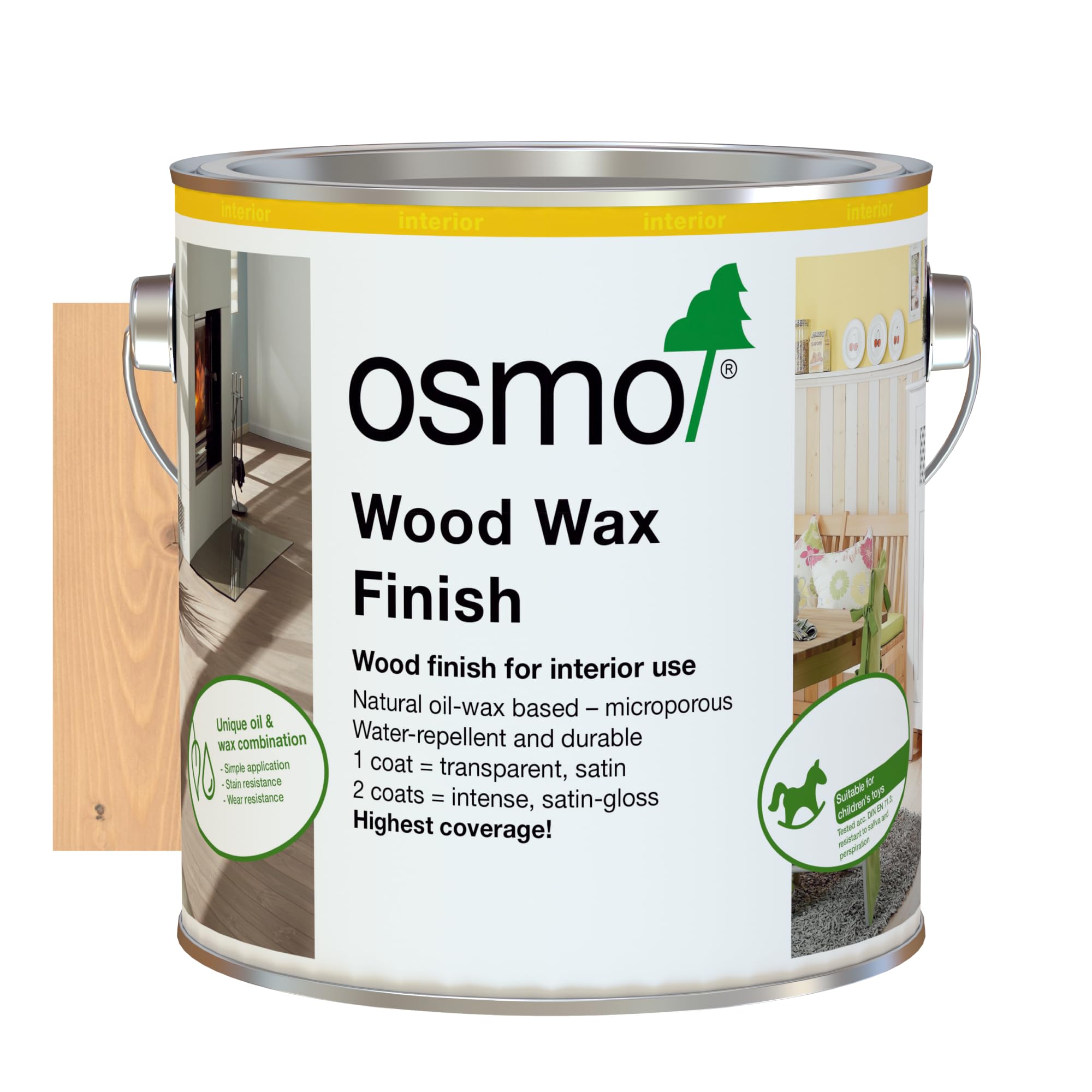 Osmo Wood Wax Finish 3102, Lightly Steamed Beech Satin Finish, 2.5L - Durable Furniture Wax for Wooden Furniture, Water-Resistant Floor Wax, Wood Treatments - Ideal for Oak, Pine, Spruce, Beech & More