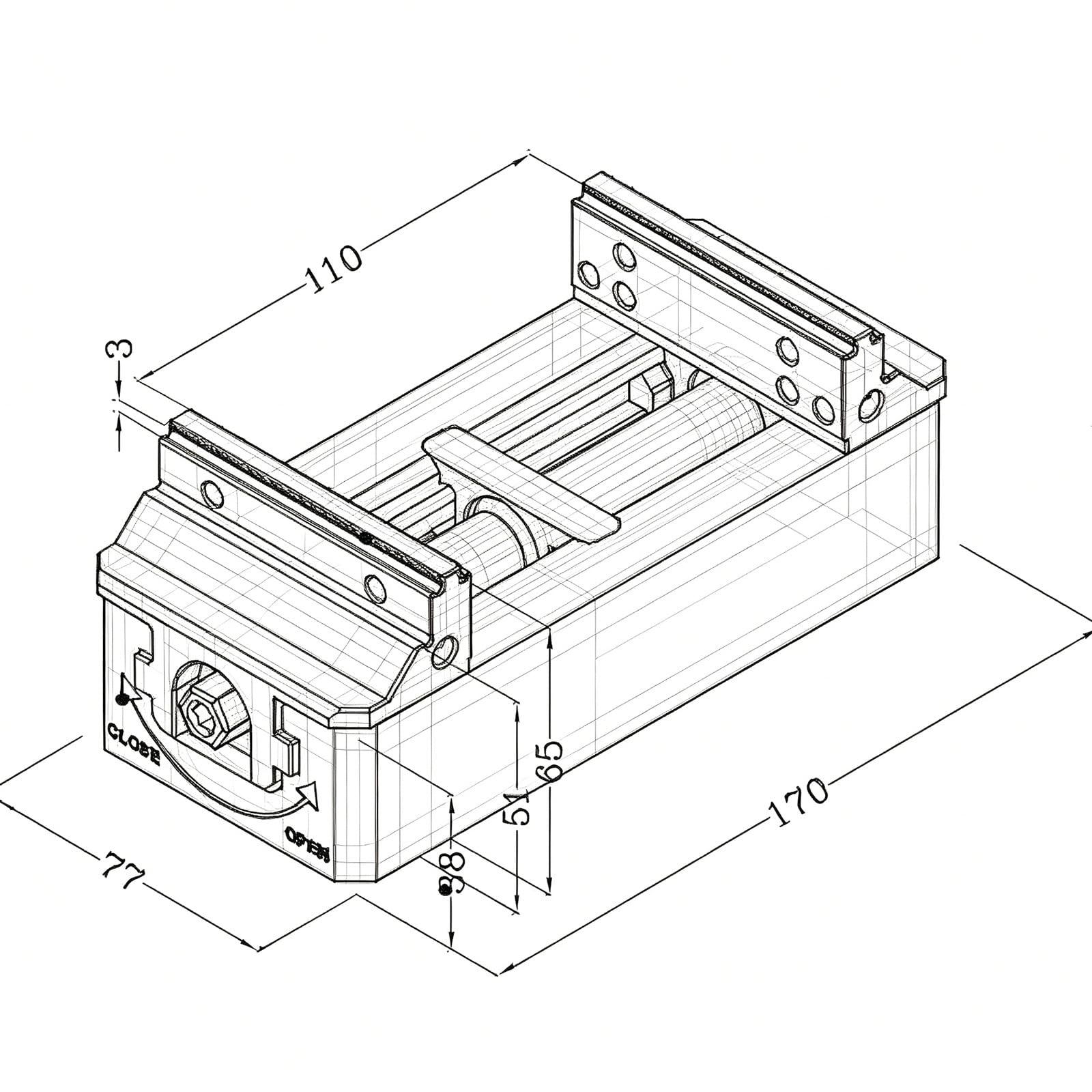 Precyzyjne imadło samocentrujące do maszyn CNC (model H77-160) – zakres mocowania 6–160 mm; idealne do frezowania, wiercenia i gwintowania