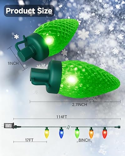 Miniatura 4 de Luces de Navidad C9 para exteriores, 114 pies, 150 luces LED impermeables con temporizador y 8 modos, conectable grado comercial, árbol de Navidad