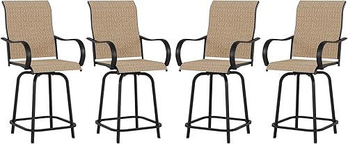 Juego de 4 taburetes de bar giratorios para patio, sillas de bar para exteriores con respaldo alto y reposabrazos para terraza, piscina, jardín,