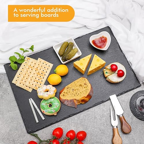 Miniatura 2 de 2 tablas de pizarra de 16 x 10 pulgadas para aperitivos de queso de carne, bandeja de plato para servir tablas de piedra con 2 tizas para