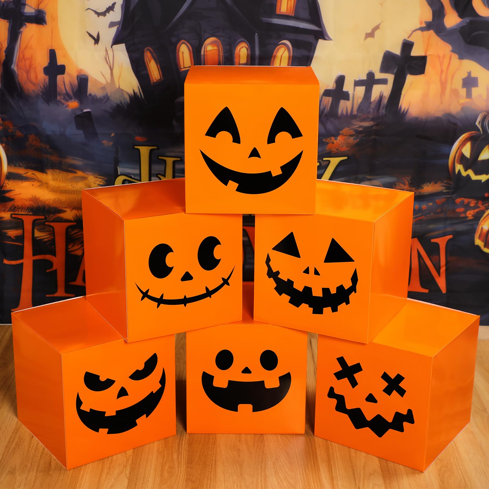 Zhanmai 6 Pcs Large Trunk or Treat Car Decoration Boxes 11.8 x 11.8 Inch Halloween Party Decoration for Halloween Party Decor Centerpiece Car Yard