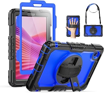 SEYMAC Case for Lenovo Tab One 8.7 inch/ K9 TB305FU 2025, Heavy Duty Full-Body Shockproof Protective Case with Screen Protector, Stand, Hand/Shoulder Strap and Pen Holder, Dark Blue