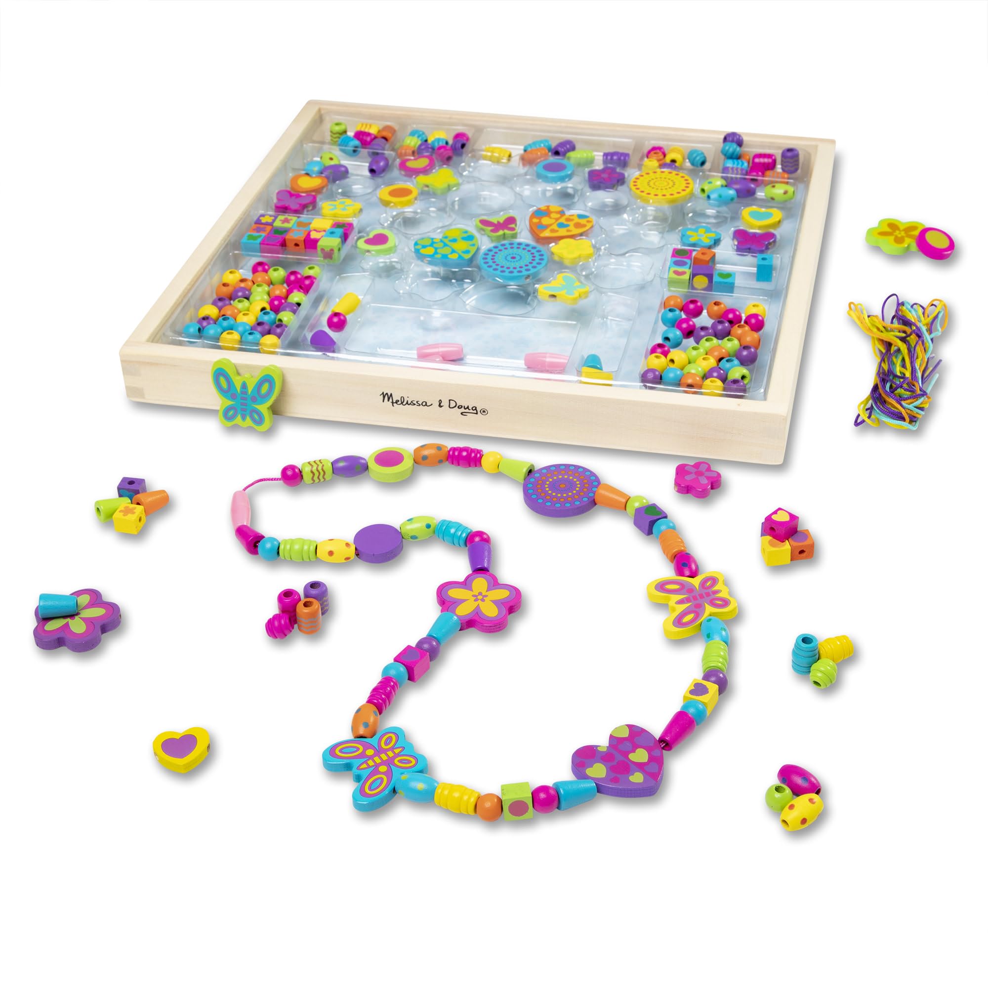 Melissa & Doug - Holzperlen-Set, Für das Designen von Armbändern, Schmuck und für kreative Ideen, Farbenfrohe Schmetterlingsperlen, Für Kinder ab 4 Jahren - FSC zertifizierte