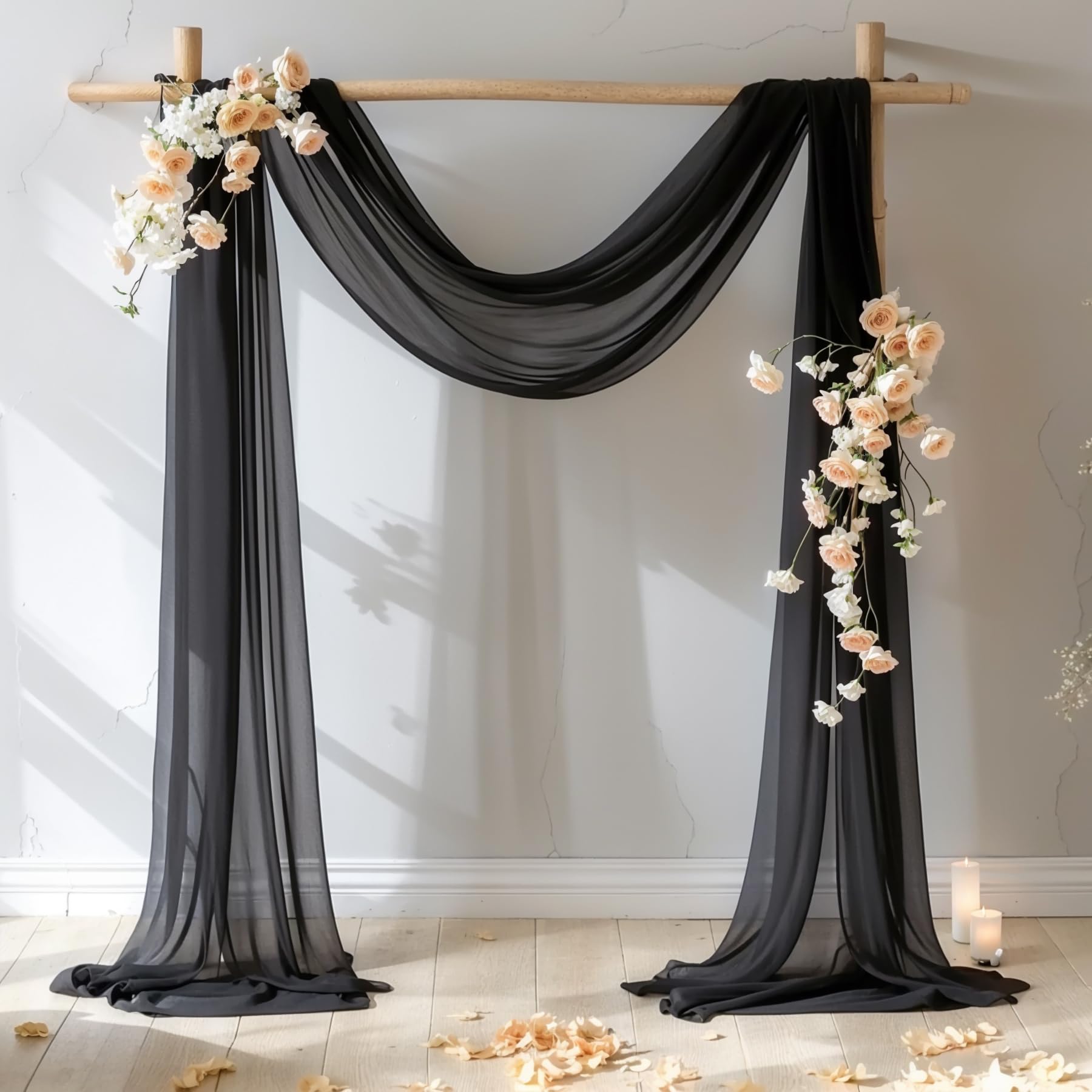 Wedding Arch Draping Fabric 28" x19FT, Sheer Chiffon Fabric Backdrop,4 Panels Ivory Drapes for Wedding Ceremony Decor, Decorative Arch Drapery for Birthday Party Ceiling Curtain Backdrop — image 1