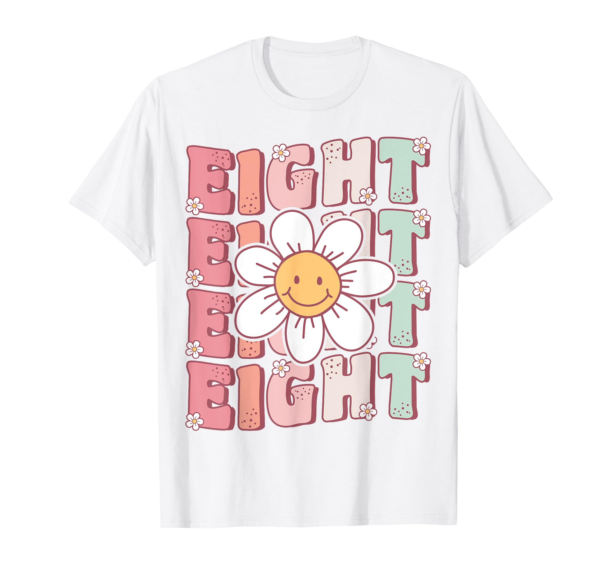 Cute Groovy 8th Birthday Party Daisy Flower Eight Year Old T-Shirt