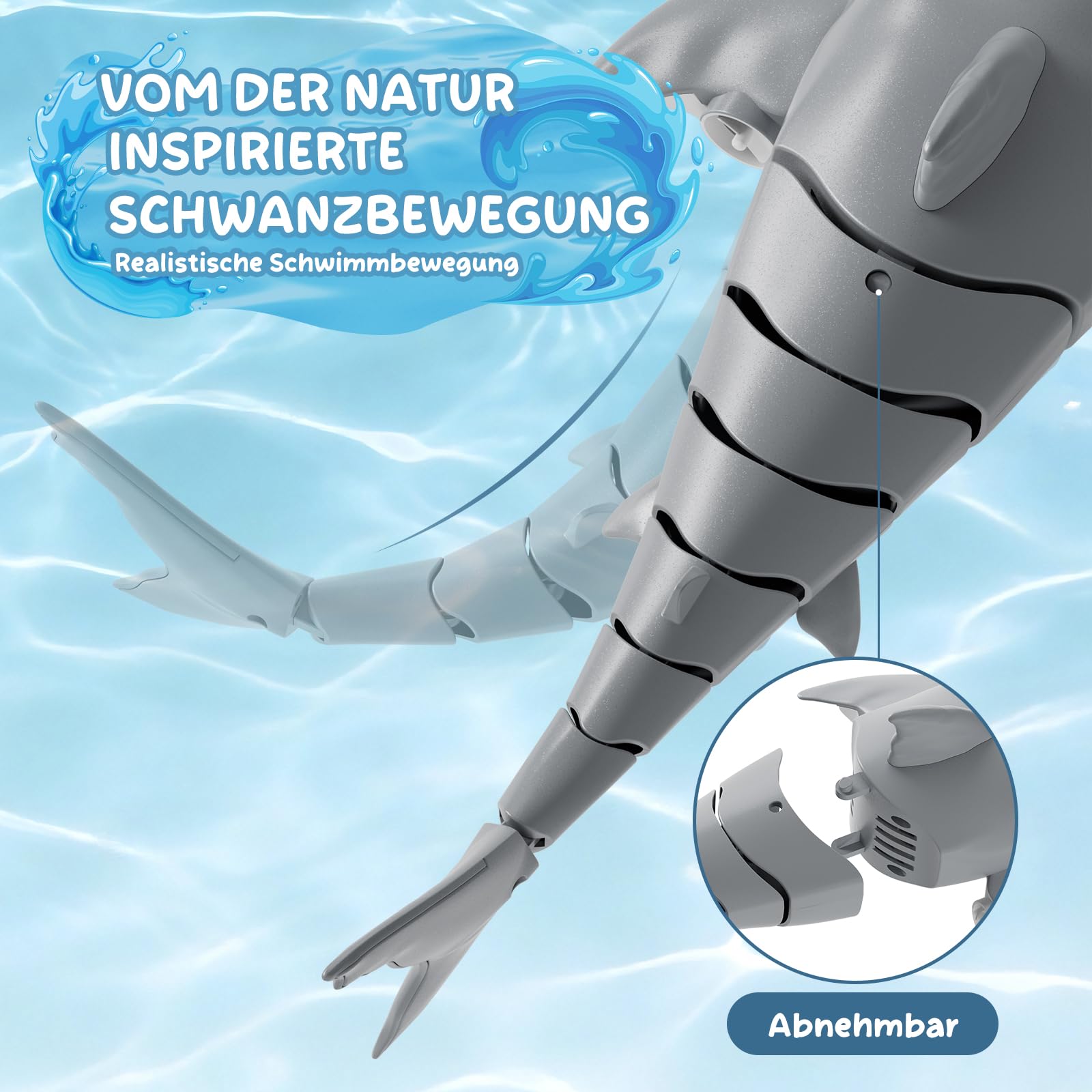 snookids Ferngesteuerter Hai-Spielzeug - 2.4GHz Ferngesteuertes Boot Simulation Hai, USB Aufladbar Shark Spielzeug Pool Wasserspielzeug mit Licht- und Automatischer EIN, Geschenk für Jungen Mädchen