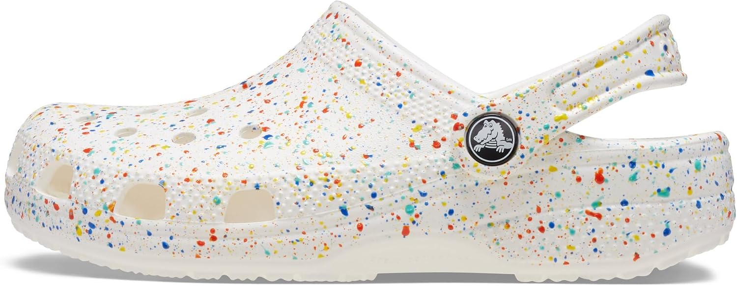 Crocs Kids Unisex Classic Graphic Clogs (Little Kid/Big Kid) White/Multi Paint Splatter 11 Medium