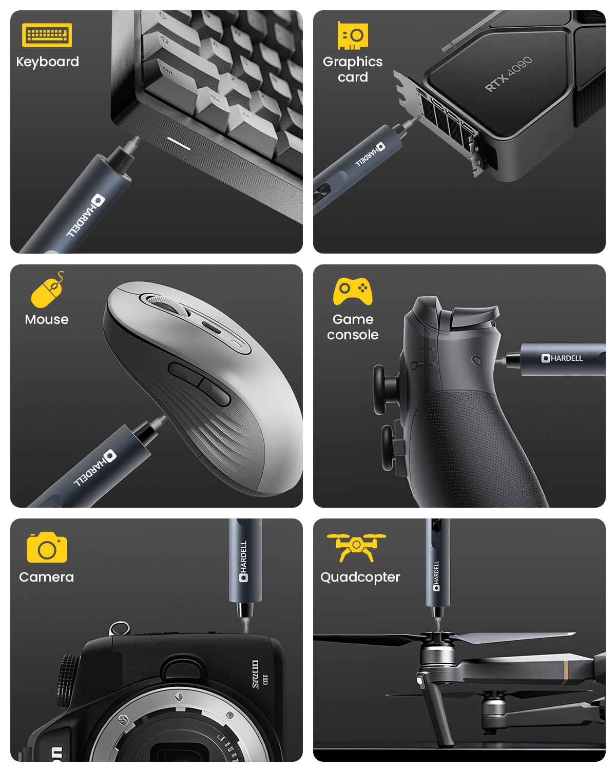 Cacciavite elettrico, HARDELL mini cacciavite elettrico 4 V con 123 accessori per cacciavite, max 0,4 N.m, 350 mAh, 5/32 '', kit di riparazione di precisione per elettronica, telefono, fotocamera
