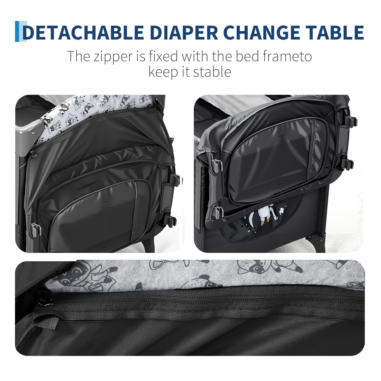 Culla Da Gioco 4 in 1 - Lettino Neonato Con Tubo Ferro e Tela Oxford 210D, Culla Affiancabile Ruote Bloccabili, Porta Zip, Spazio Portaoggetti e Barra Giochi