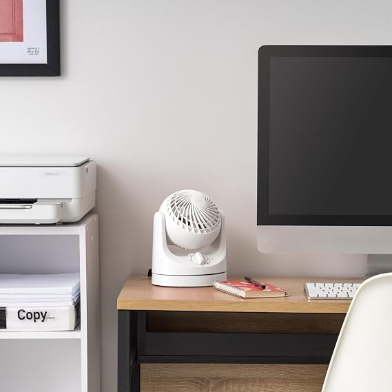 IRIS USA WOOZOO Mini Desk Fan, Oscillating Air Circulator, 112 Tilt, White | 32ft Max Air Distance, 108ft2 Coverage, 112 Adjustable Vertical Tilt, 27db