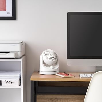 IRIS USA WOOZOO Mini Desk Fan, Oscillating Air Circulator, 112 Tilt, White | 32ft Max Air Distance, 108ft2 Coverage, 112 Adjustable Vertical Tilt, 27db