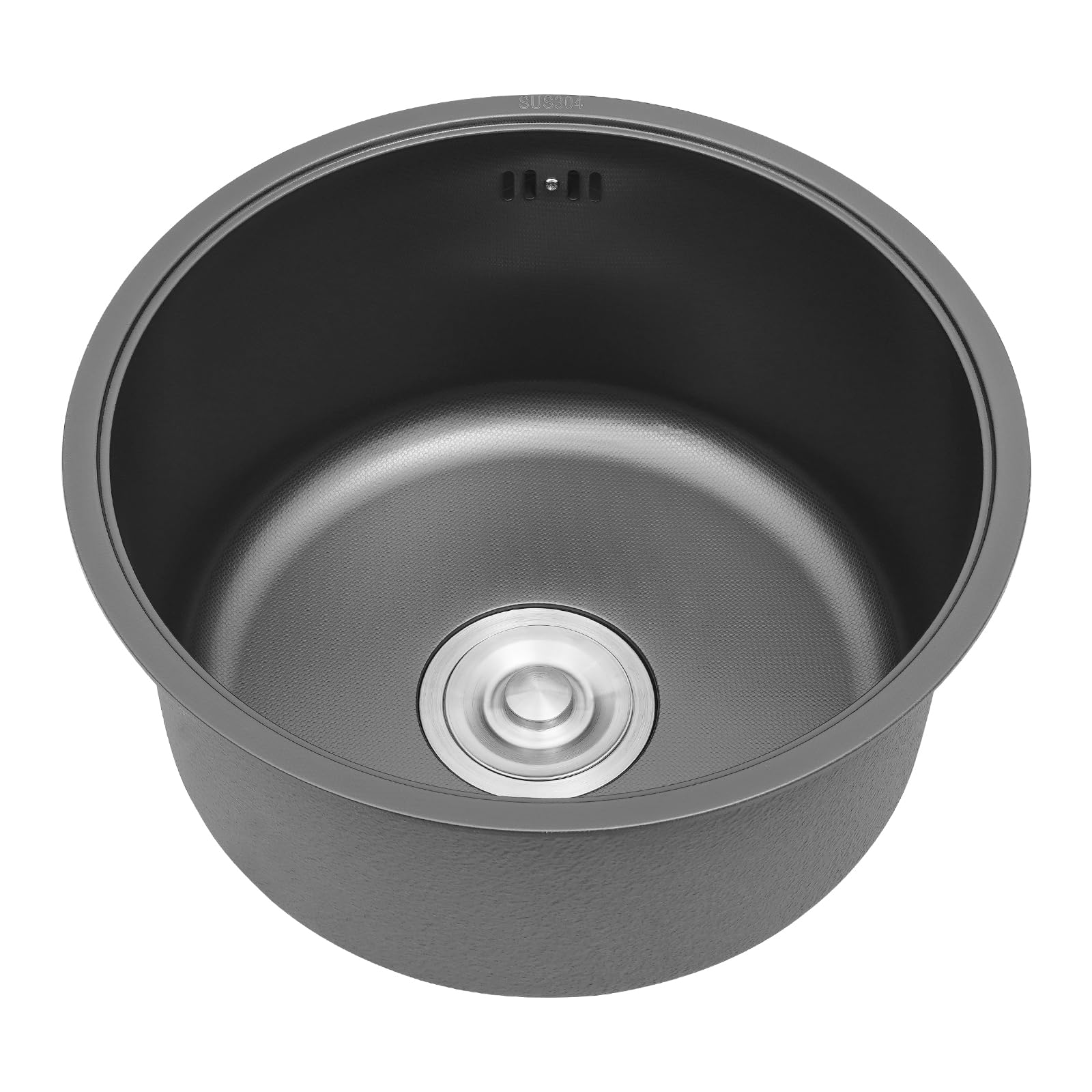 Fregadero de cocina redonda acero inoxidable 304 nano-revestimiento con cesta y tapa, bandeja de vajilla empotrable diámetro 40 cm fregadero bar camping hotel negro moderno