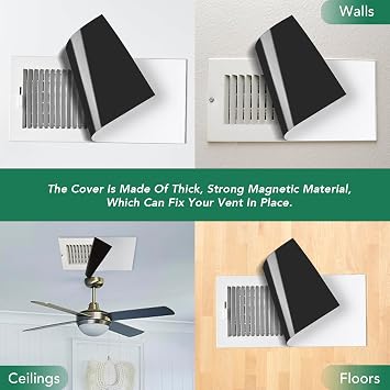 6 Pack Magnetic Vent Covers, Strong Vent Covers 8x15.5inch High Strength Magnetic Vent Cover for Floor Wall and Ceiling Registers Home HVAC and AC Vents