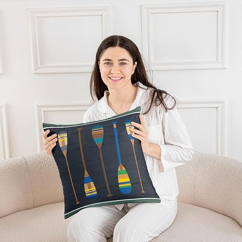 Miniatura 4 de Funda de almohada con estampado de remo en bote de 16 x 16 pulgadas, funda de almohada rústica de naturaleza cabaña, funda de cojín cuadrada suave,