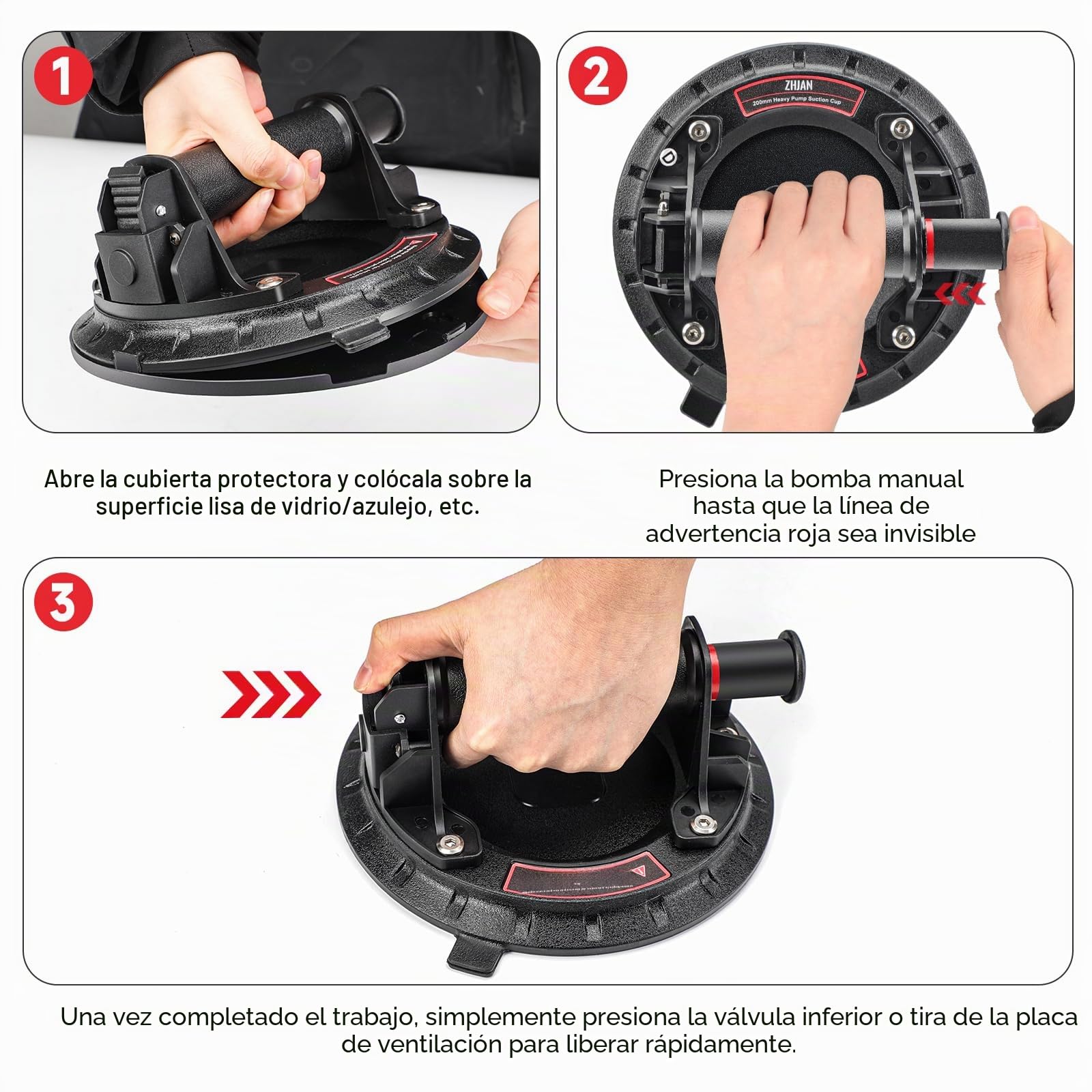 Ventosas para Cristal y Ventosas para Azulejos (2 Piezas) - 200mm, Caja de Transporte Incluida, Carga Máxima 200KG - Ideal para Levantar Cristales, Mármol, Cerámica y Vidrio