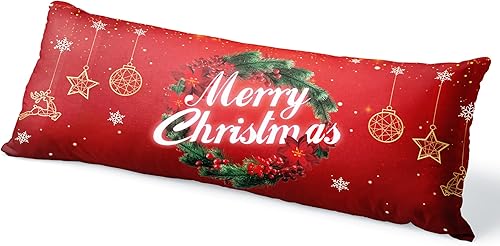 Corona de Navidad, funda de almohada de cuerpo de campana, adornos de Navidad, fundas de almohada de cuerpo suave, de dos lados diferentes impresas,