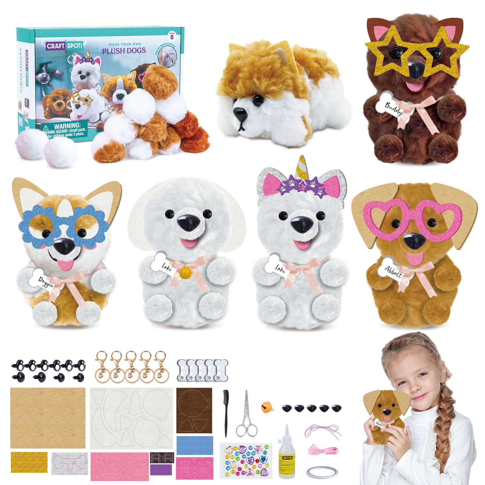 125pcs Diy Plush Keychain Making Craft Kit Dog Pom Pom