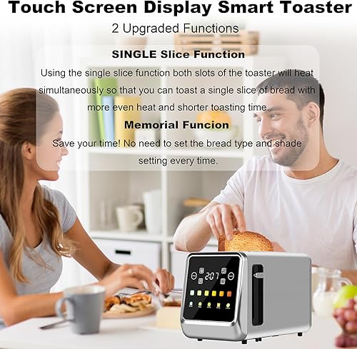 Miniatura 3 de Tostadora de pantalla táctil de 2 rebanadas, tostadoras de bagel con pantalla LCD, tostadoras digitales inteligentes de acero inoxidable con tostada