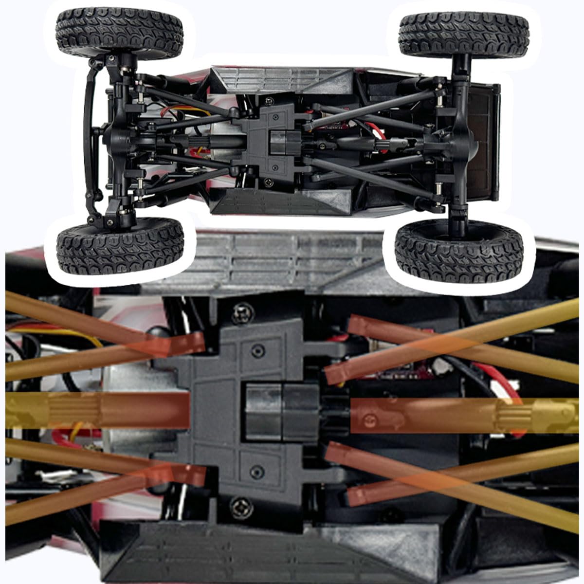 Auto fuoristrada radiocomandata LD18499, 1/18, 2,4 GHz, 3 canali, trazione integrale, 10 km/h, con fari pieghevoli (rosso)
