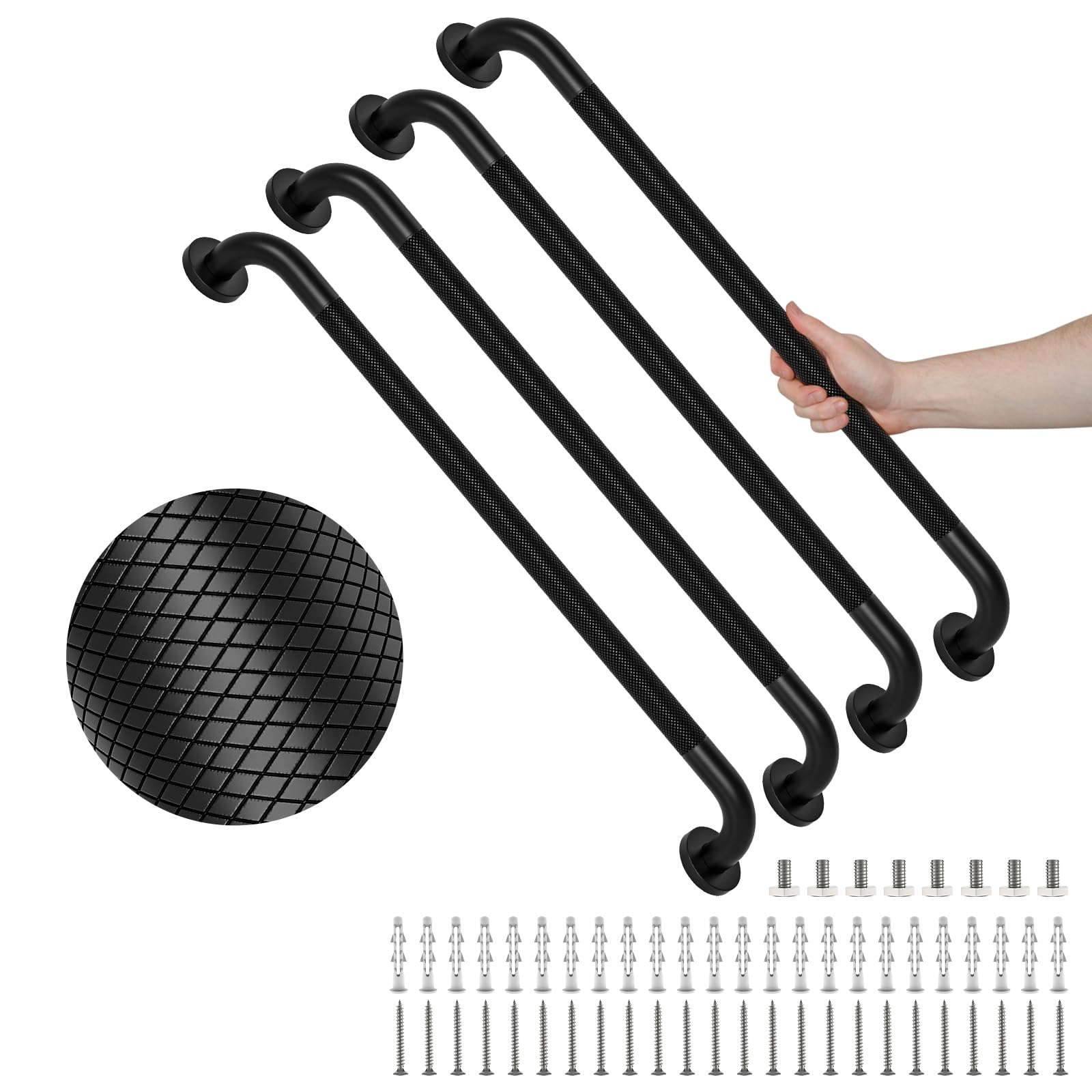 Grab Bars for Shower,YuanDe Black 4 Pack 32-Inch Anti Slip Shower Handles for Elderly, Safety Shower Grab Bar, Stainless Steel Handicap Grab Bars for Bathroom