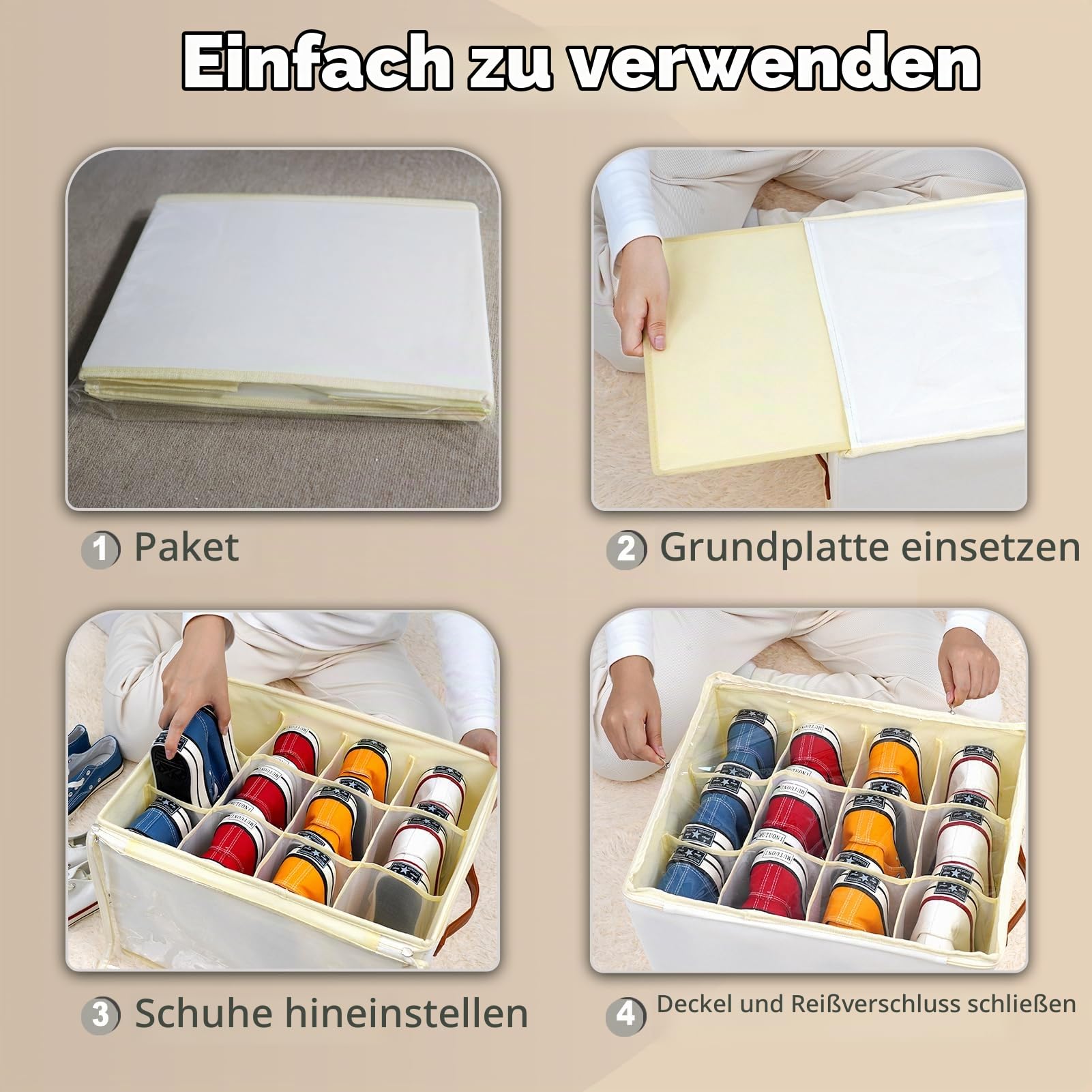 Patinao 3 Stück Flexible Fächer Schuhorganizer Platzsparend Schuhbox | Separate Einzelfächer, Stapelbar, Faltbare Stoff Aufbewahrungsboxen für shoe, schuh organizer für schrank, schuhaufbewahrung