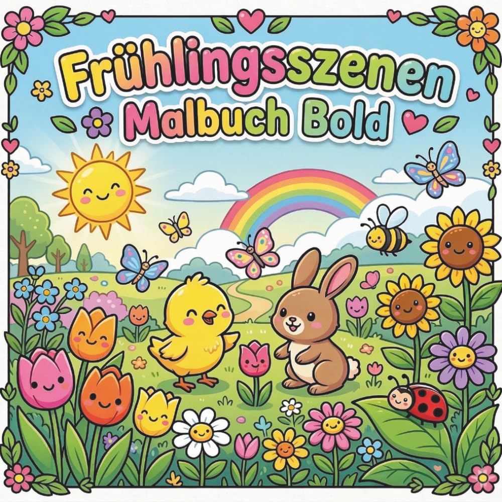 Frühlingsszenen Malbuch Bold: Blumen, Gärten, Schmetterlinge und Natur | Einfaches Ausmalbuch mit dicken Linien für Entspannung