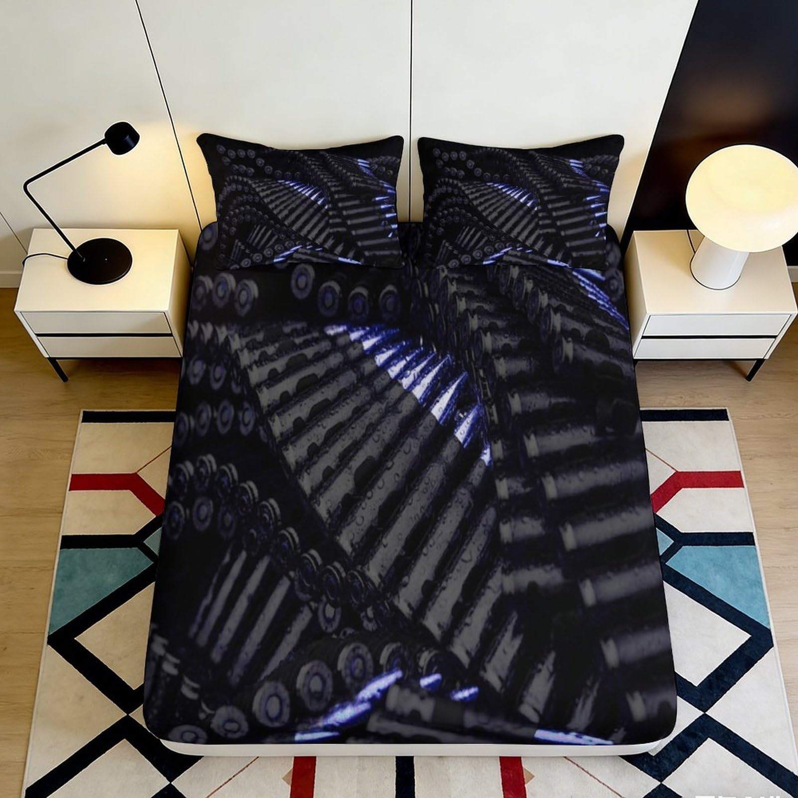 3D Printed Geometric Fitted Sheet Microfiber Deep Pocket Non-Slip Bedroom Bedding Geometric Mattress Fitted Cover for Adults 200x200x25cm